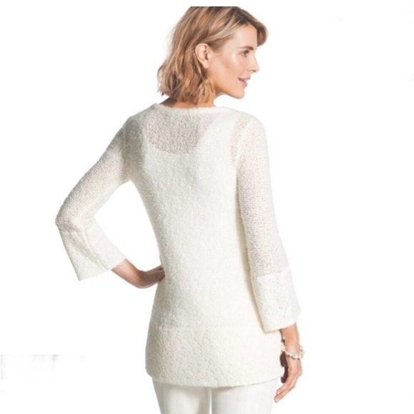 Chicos Buttercream Open Knit Lace Trim High Low Hem Wool Blend Pullover Sweater - Picture 10 of 10